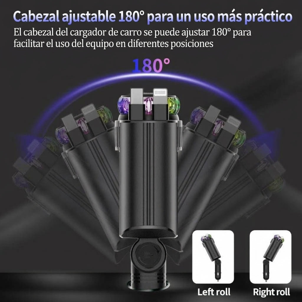 🚗💥 ¡Adiós a los Cables Enredados! Cargador Retráctil 45W con Aromatizante y Luz LED ✨