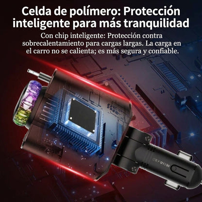 🚗💥 ¡Adiós a los Cables Enredados! Cargador Retráctil 45W con Aromatizante y Luz LED ✨