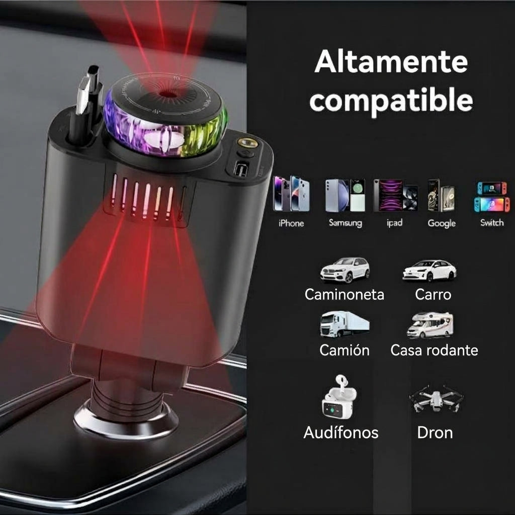 🚗💥 ¡Adiós a los Cables Enredados! Cargador Retráctil 45W con Aromatizante y Luz LED ✨