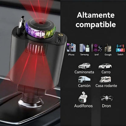 🚗💥 ¡Adiós a los Cables Enredados! Cargador Retráctil 45W con Aromatizante y Luz LED ✨